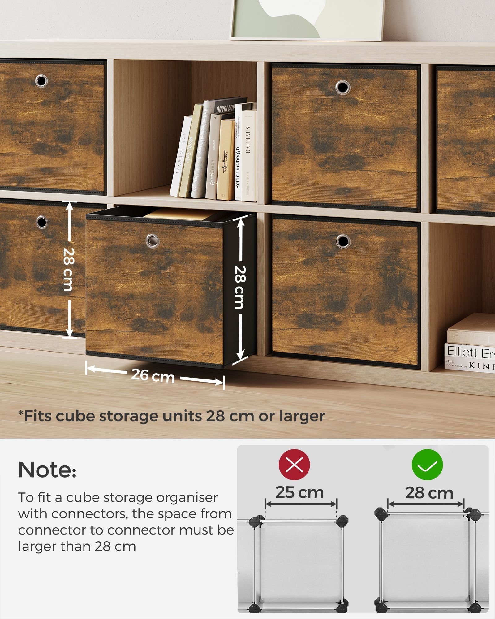 Set of 6 Foldable Storage Cubes – Oxford and Non-Woven Fabric – Rustic Brown and Black – Convenient Handle