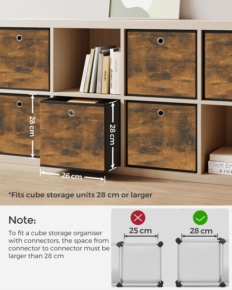 Set of 6 Foldable Storage Cubes – Oxford and Non-Woven Fabric – Rustic Brown and Black – Convenient Handle
