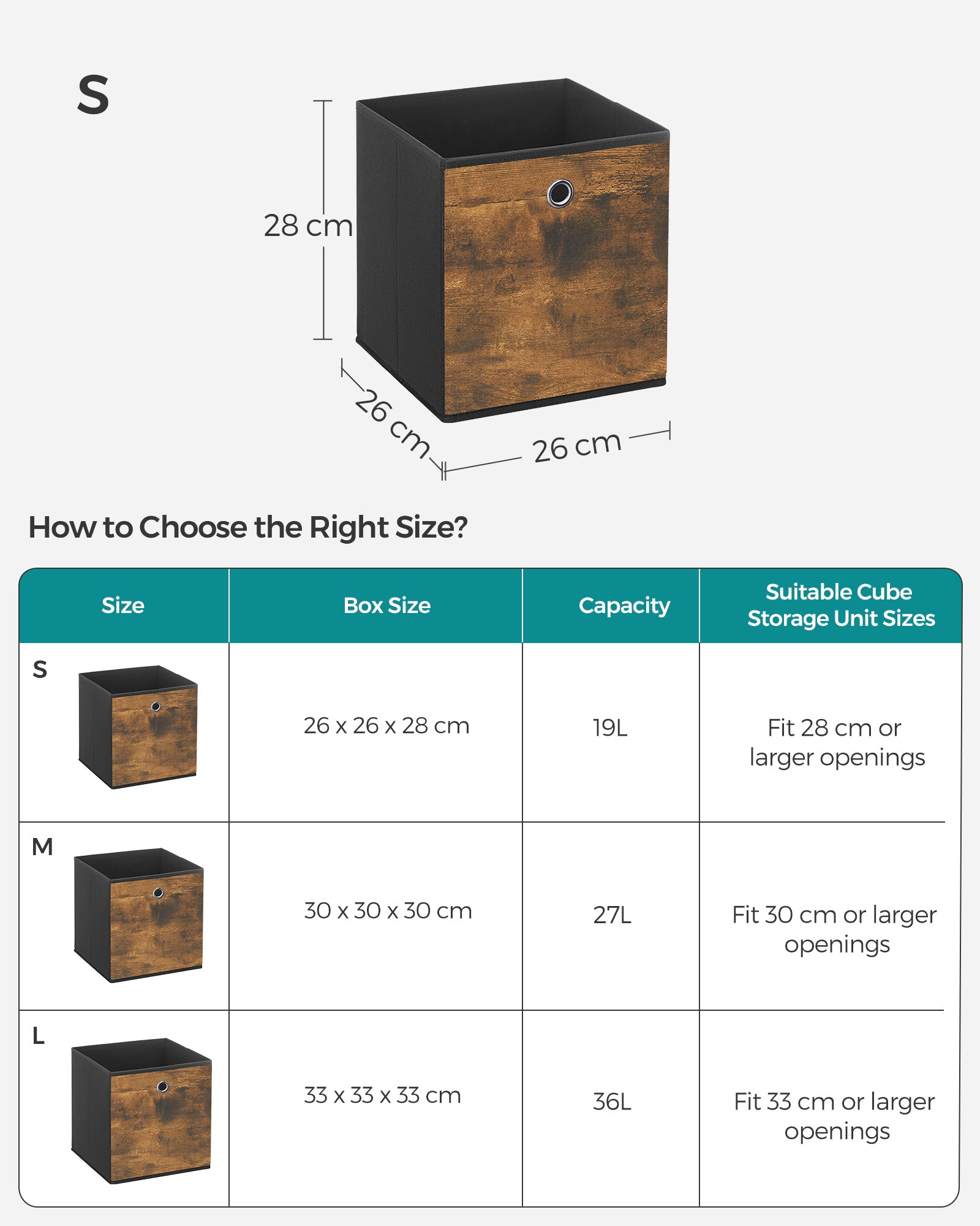 Set of 6 Foldable Storage Cubes – Oxford and Non-Woven Fabric – Rustic Brown and Black – Convenient Handle