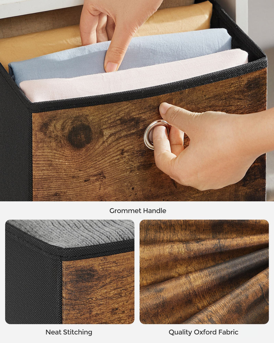 Set of 6 Foldable Storage Cubes – Oxford and Non-Woven Fabric – Rustic Brown and Black – Convenient Handle