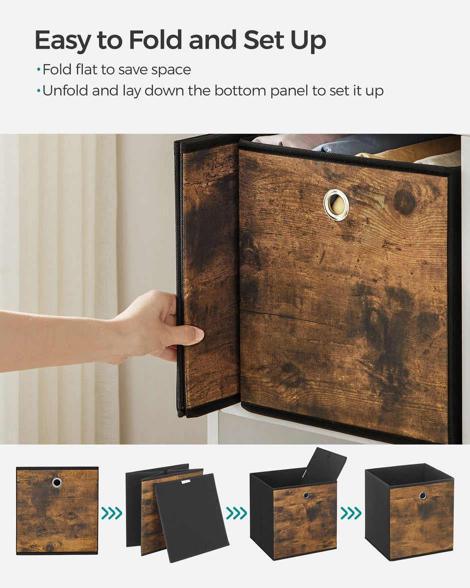 Set of 6 Foldable Storage Cubes – Oxford and Non-Woven Fabric – Rustic Brown and Black – Convenient Handle