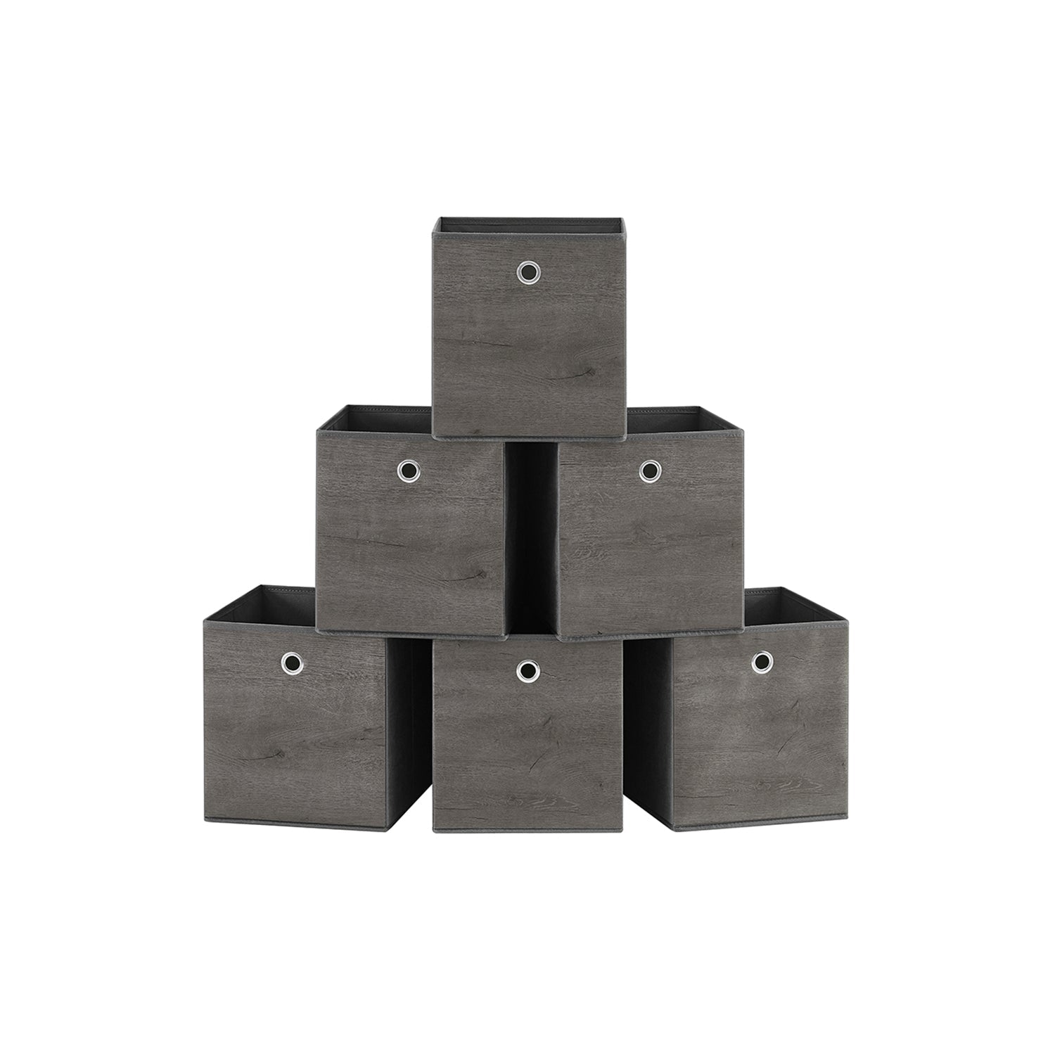 Set of 6 Storage Boxes – Non-Woven and Oxford Fabric – Rustic Brown and Black – Foldable with Handle