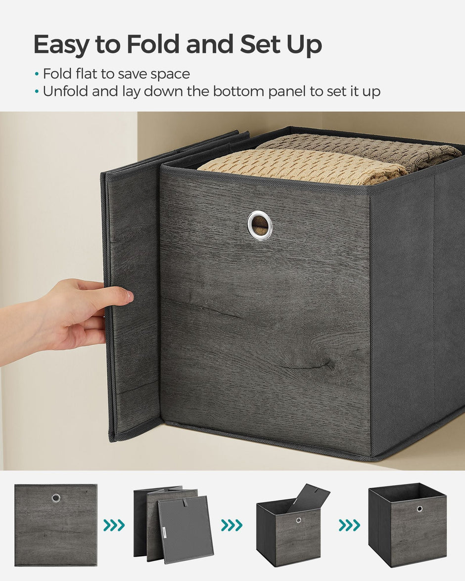 Set of 6 Storage Boxes – Non-Woven and Oxford Fabric – Rustic Brown and Black – Foldable with Handle