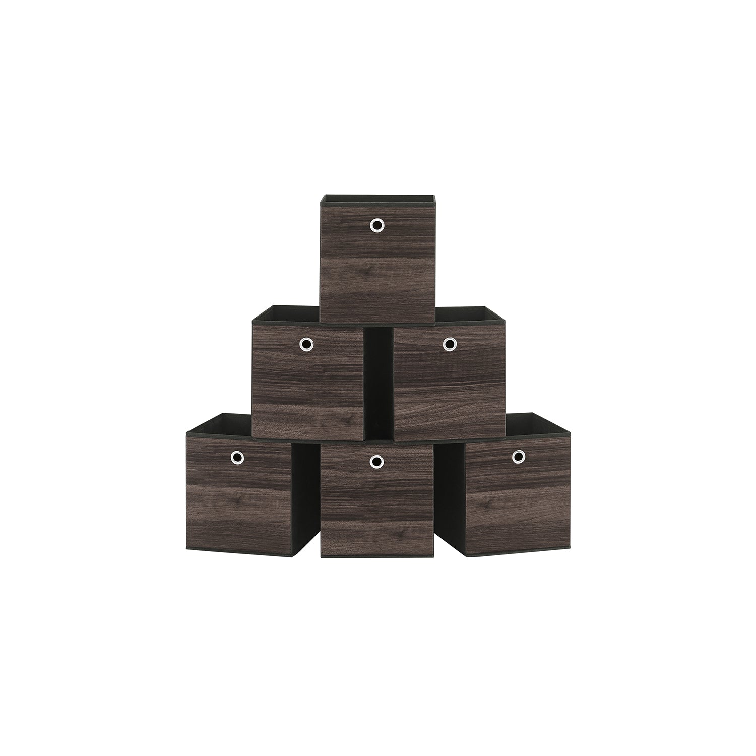 Set of 6 Foldable Storage Bins – Oxford and Non-Woven Fabric – Chestnut Brown – Featuring Handles
