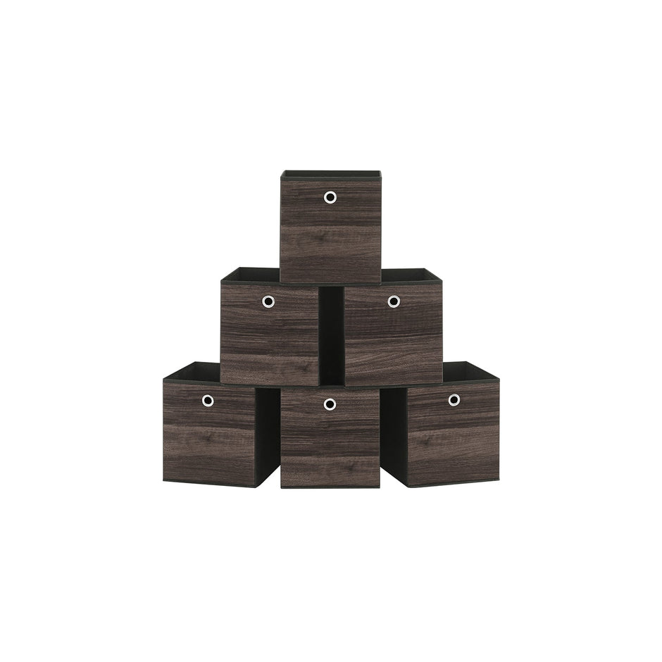 Set of 6 Foldable Storage Bins – Oxford and Non-Woven Fabric – Chestnut Brown – Featuring Handles