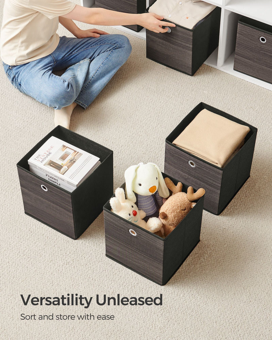 Set of 6 Foldable Storage Bins – Oxford and Non-Woven Fabric – Chestnut Brown – Featuring Handles