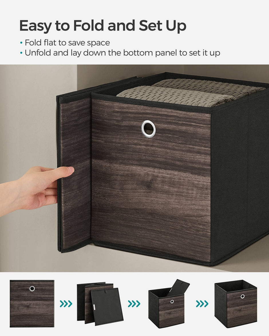 Set of 6 Foldable Storage Bins – Oxford and Non-Woven Fabric – Chestnut Brown – Featuring Handles