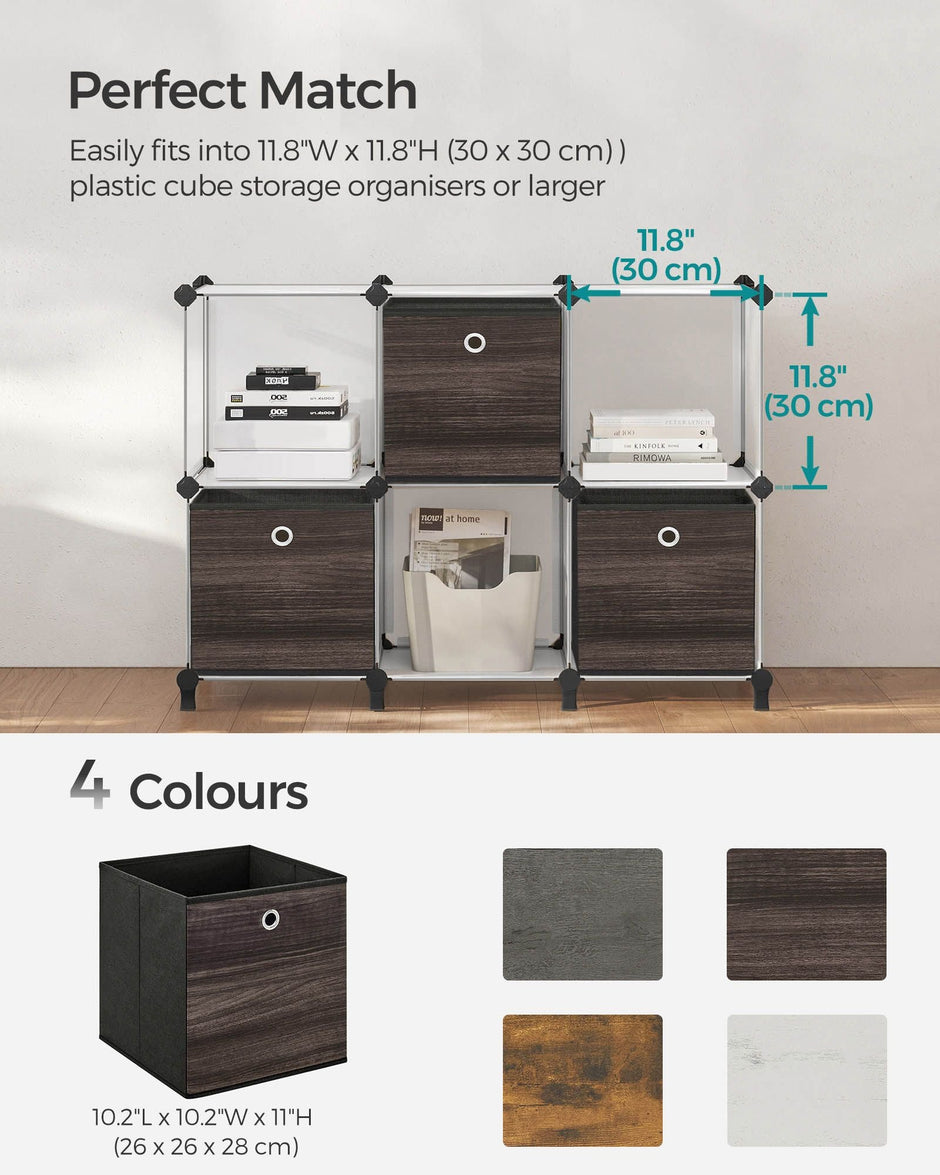 Set of 6 Foldable Storage Bins – Oxford and Non-Woven Fabric – Chestnut Brown – Featuring Handles