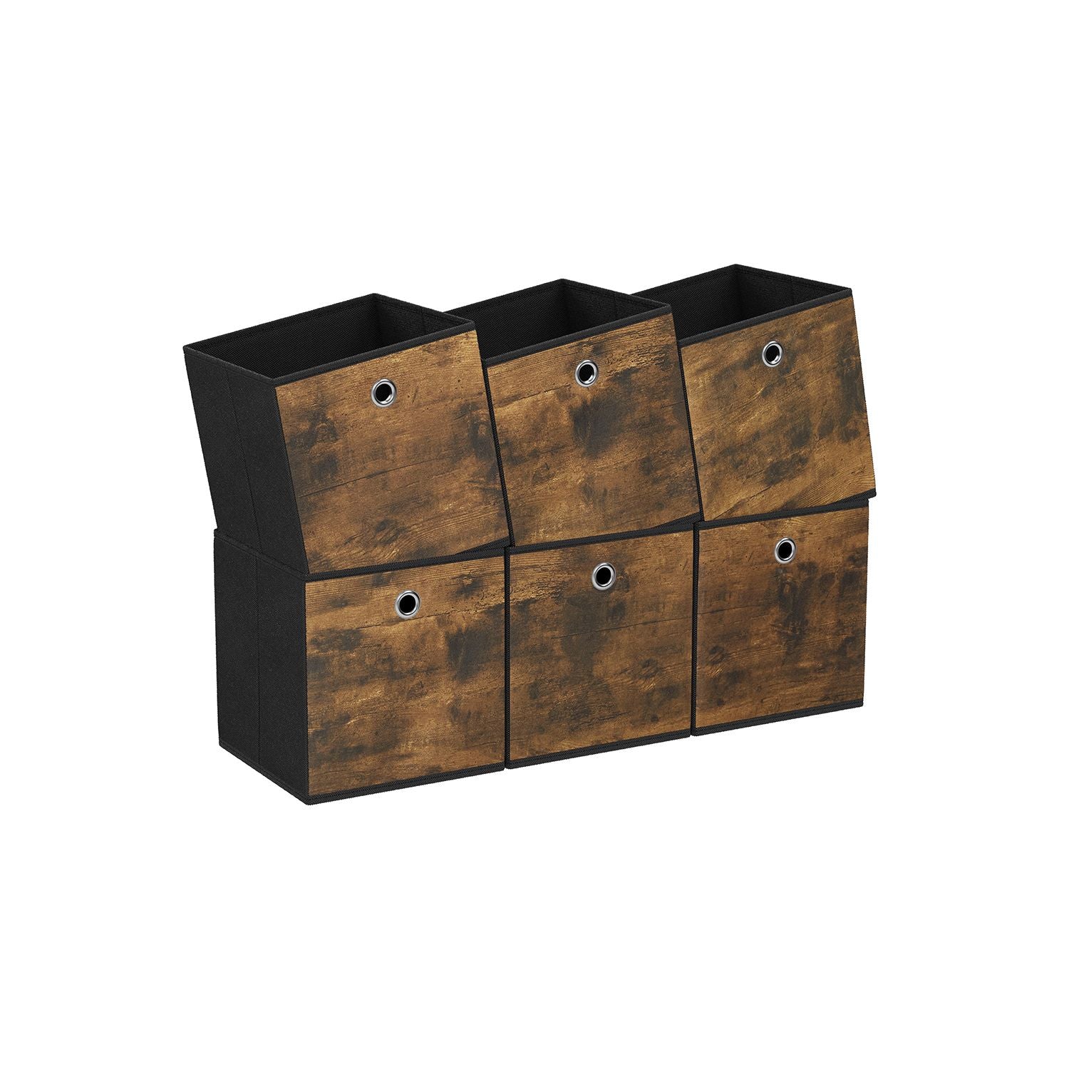 Foldable Storage Cubes – Oxford & Non-Woven Fabric – Rustic Brown & Black – Set of 6, 33cm Size with Handles