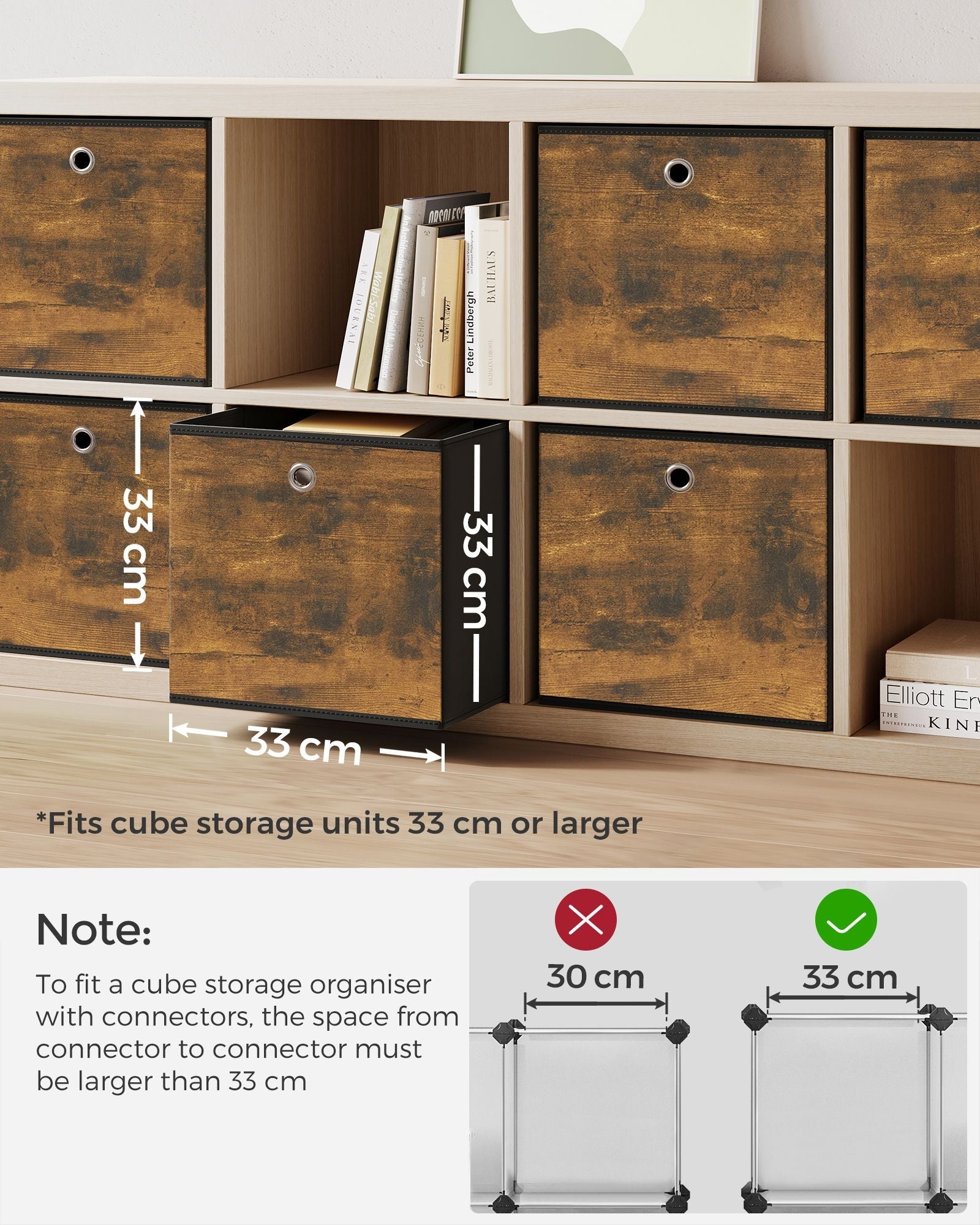 Foldable Storage Cubes – Oxford & Non-Woven Fabric – Rustic Brown & Black – Set of 6, 33cm Size with Handles