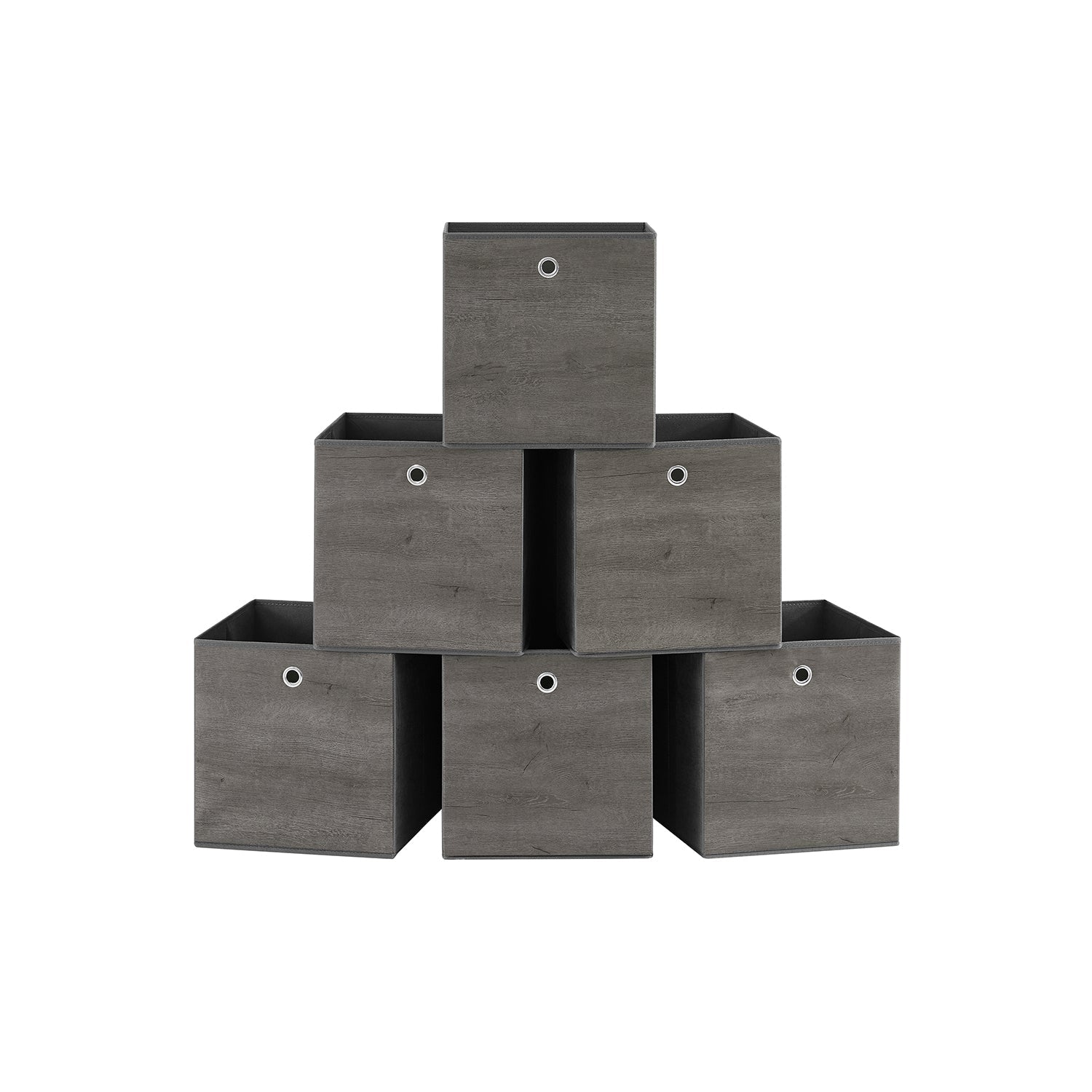 Set of 6 Foldable Non-Woven Fabric Storage Boxes – Gray – 33 x 33 x 33 cm – With Handle