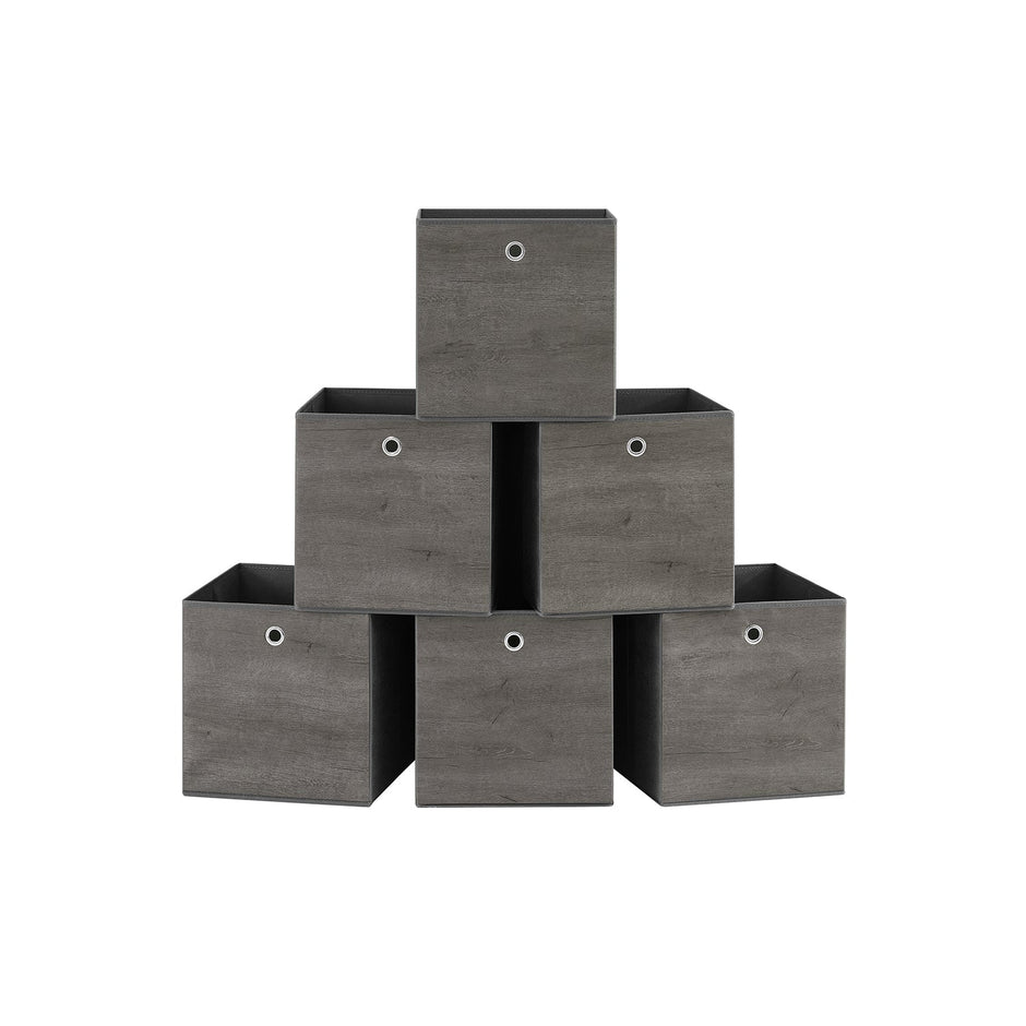 Set of 6 Foldable Non-Woven Fabric Storage Boxes – Gray – 33 x 33 x 33 cm – With Handle