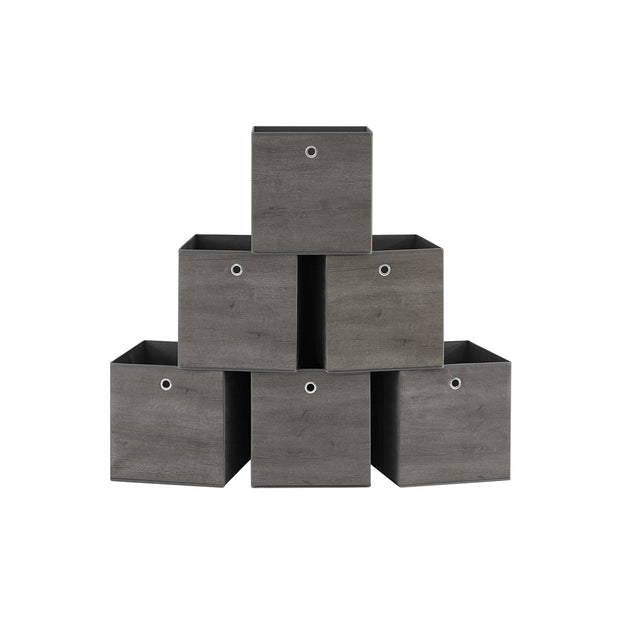 Set of 6 Foldable Non-Woven Fabric Storage Boxes – Gray – 33 x 33 x 33 cm – With Handle