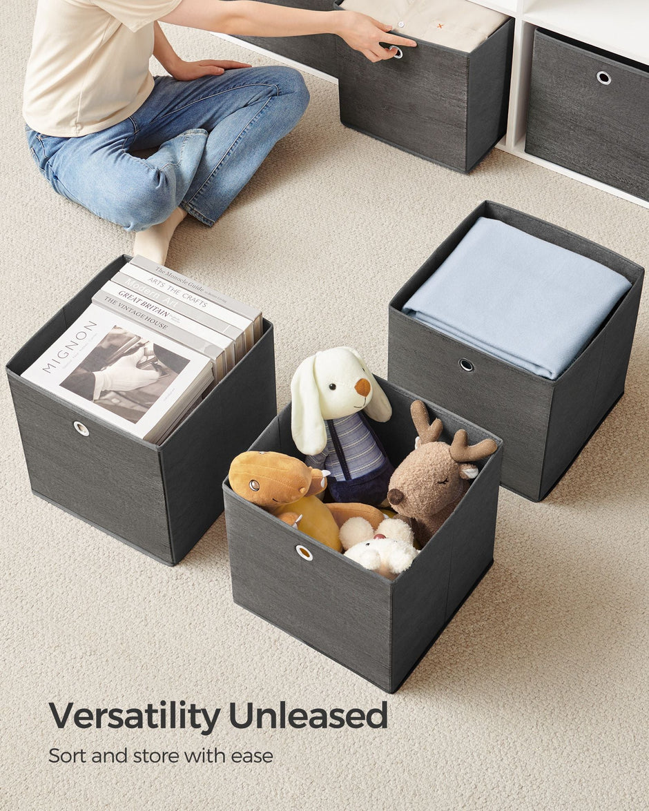 Set of 6 Foldable Non-Woven Fabric Storage Boxes – Gray – 33 x 33 x 33 cm – With Handle