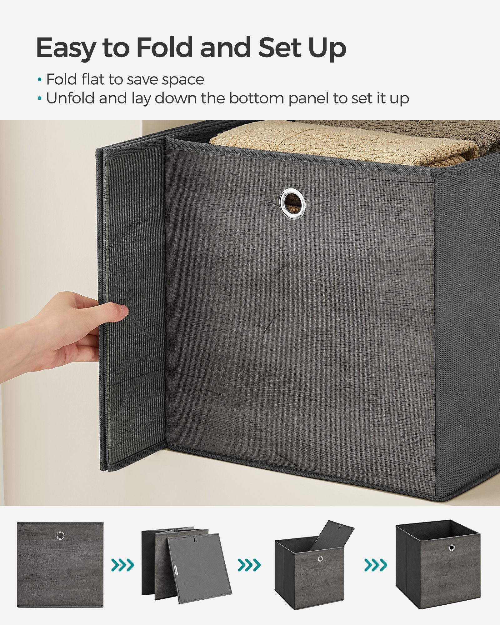 Set of 6 Foldable Non-Woven Fabric Storage Boxes – Gray – 33 x 33 x 33 cm – With Handle