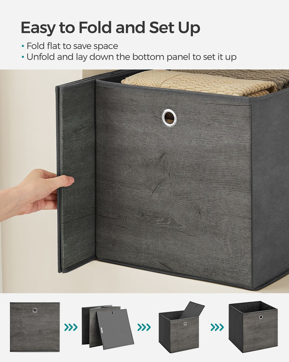 Set of 6 Foldable Non-Woven Fabric Storage Boxes – Gray – 33 x 33 x 33 cm – With Handle