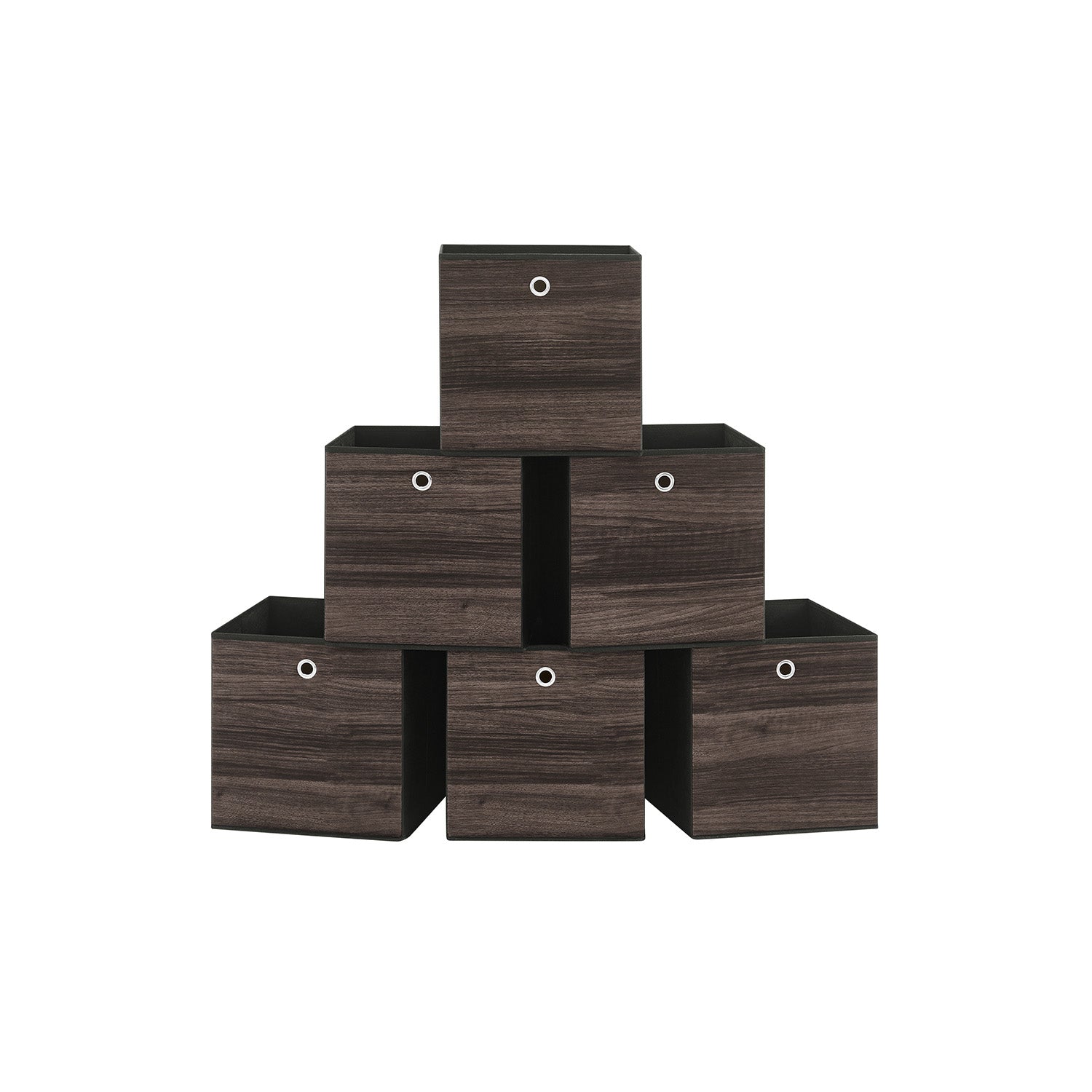 Set of 6 Foldable Storage Bins – Non-Woven Fabric – Misty Grey – With Handles, 33 x 33 x 33 cm