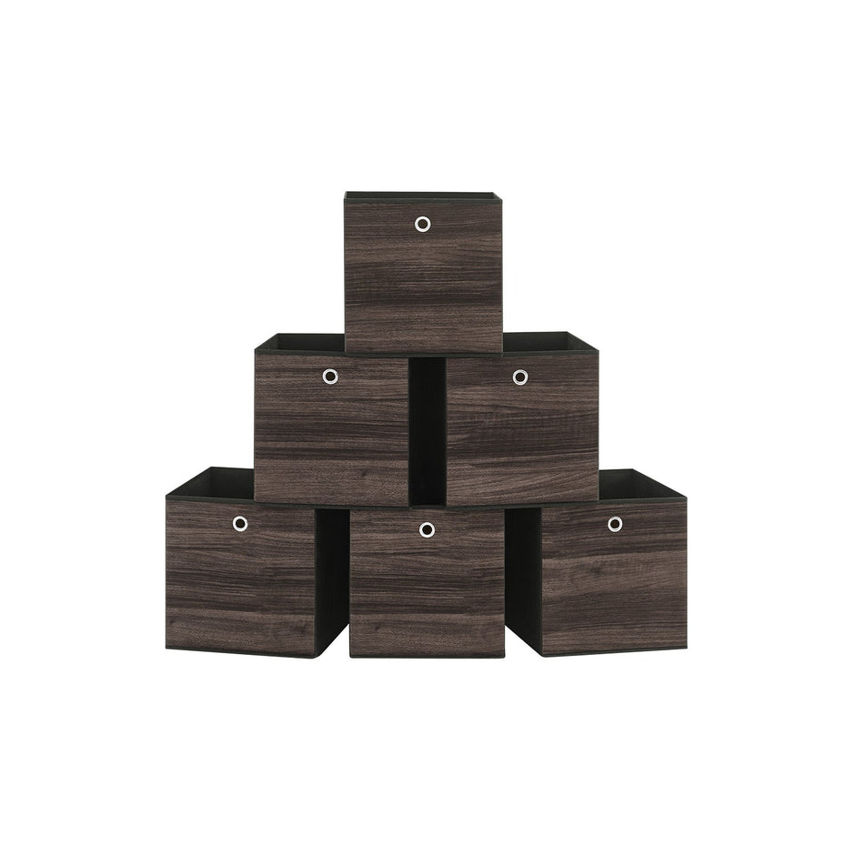 Set of 6 Foldable Storage Bins – Non-Woven Fabric – Misty Grey – With Handles, 33 x 33 x 33 cm