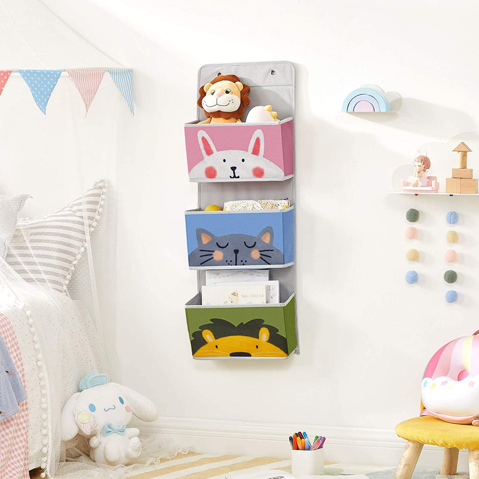 Over-the-Door Organizer – Fabric – Multicolor – Animal Theme with 3 Pockets and 2 Hooks