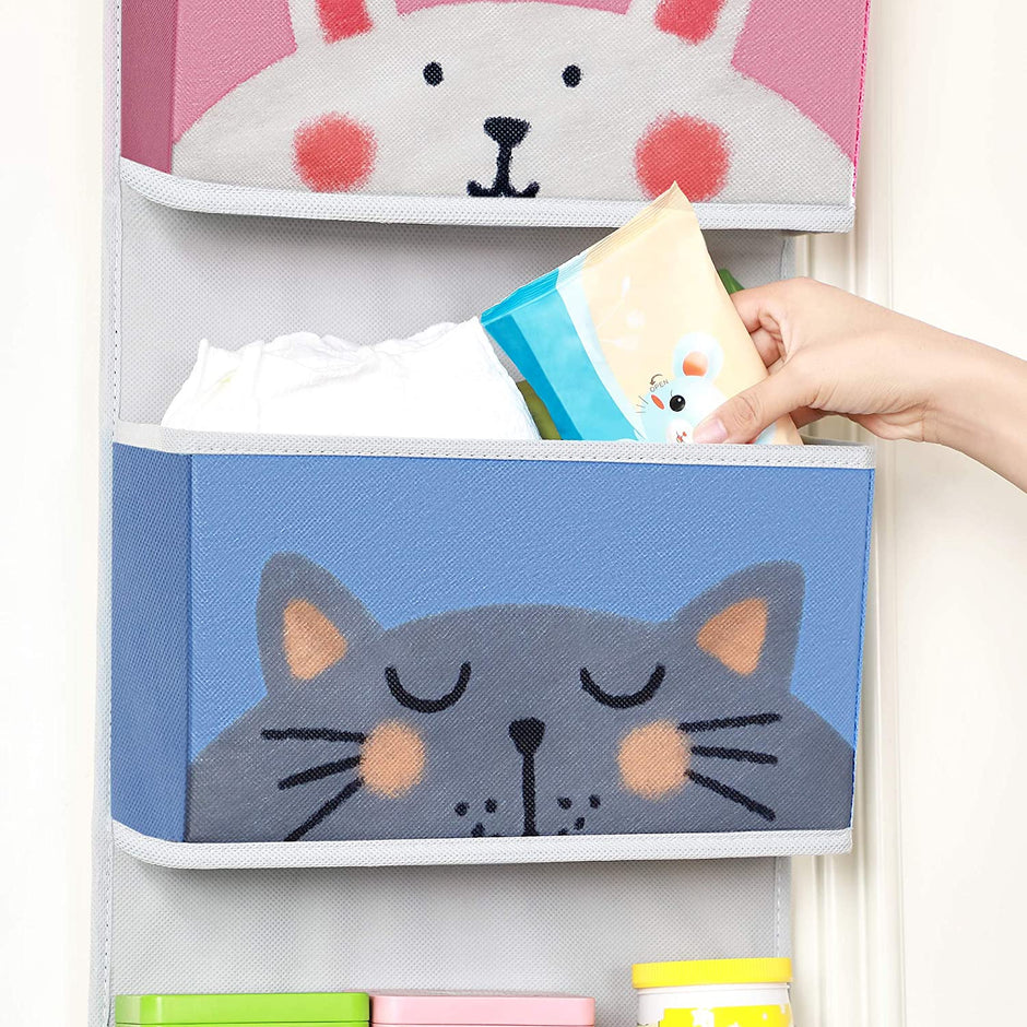 Over-the-Door Organizer – Fabric – Multicolor – Animal Theme with 3 Pockets and 2 Hooks