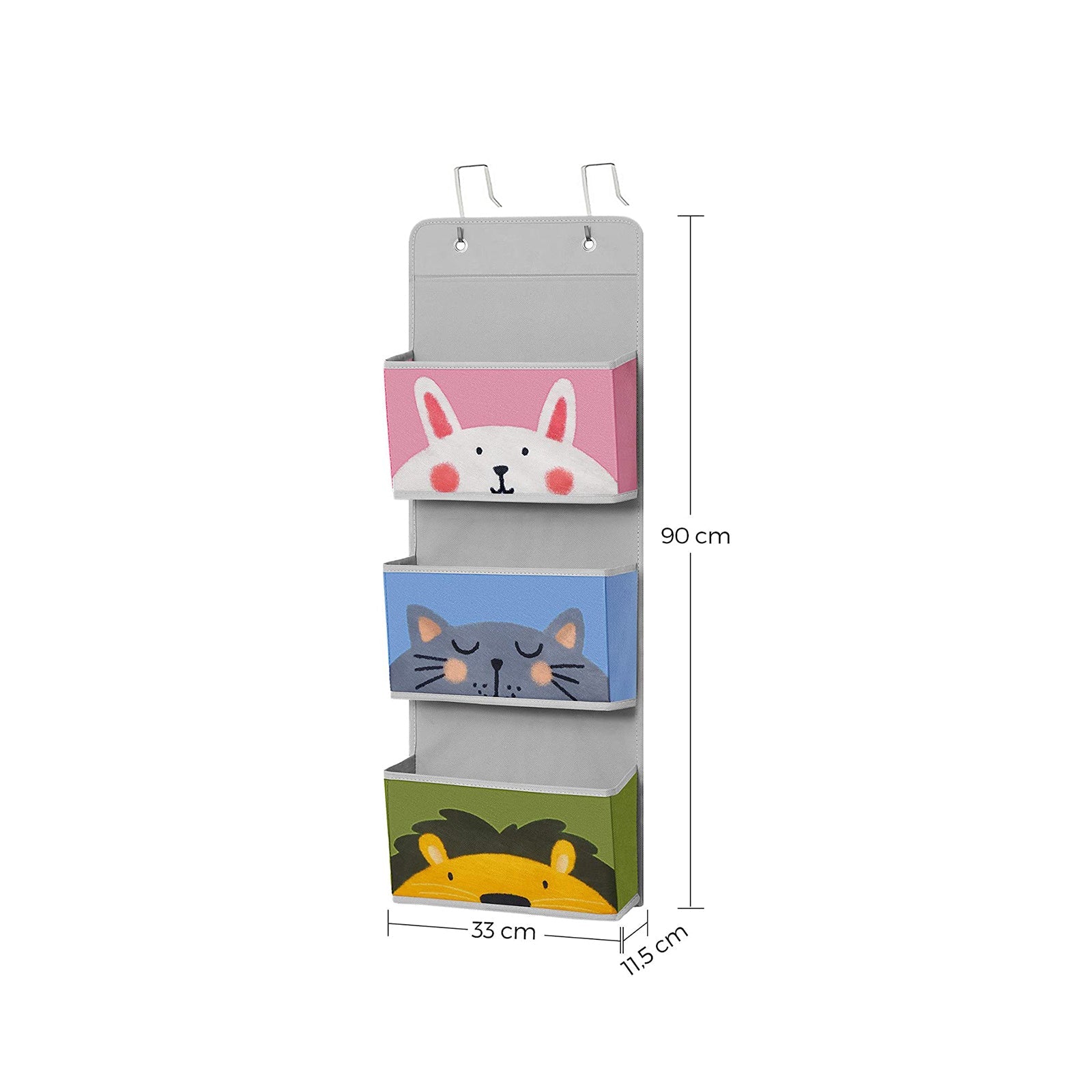 Over-the-Door Organizer – Fabric – Multicolor – Animal Theme with 3 Pockets and 2 Hooks