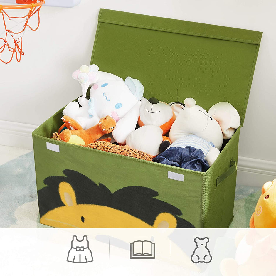 Toy Storage Organizer – Fabric – Green and Yellow – Foldable with Lid and Handle