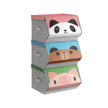Set of 3 Stackable Toy Storage Organisers – Fabric – Pink, Blue, Green, Grey – Folding with Handles and Magnetic Lid