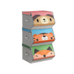 Set of 3 Stackable Toy Storage Organisers – Fabric – Pink, Blue, Green, Grey – Folding with Handles and Magnetic Lid