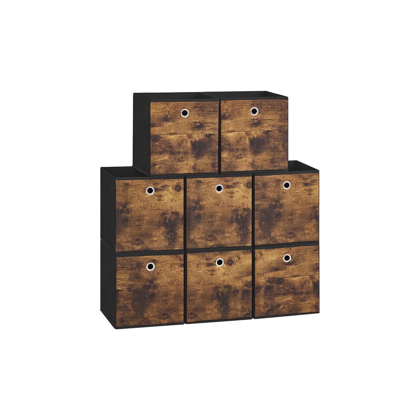 Foldable Storage Cubes – Fabric – Rustic Brown and Ink Black – Set of 8, Ideal for Organizers and Shelves