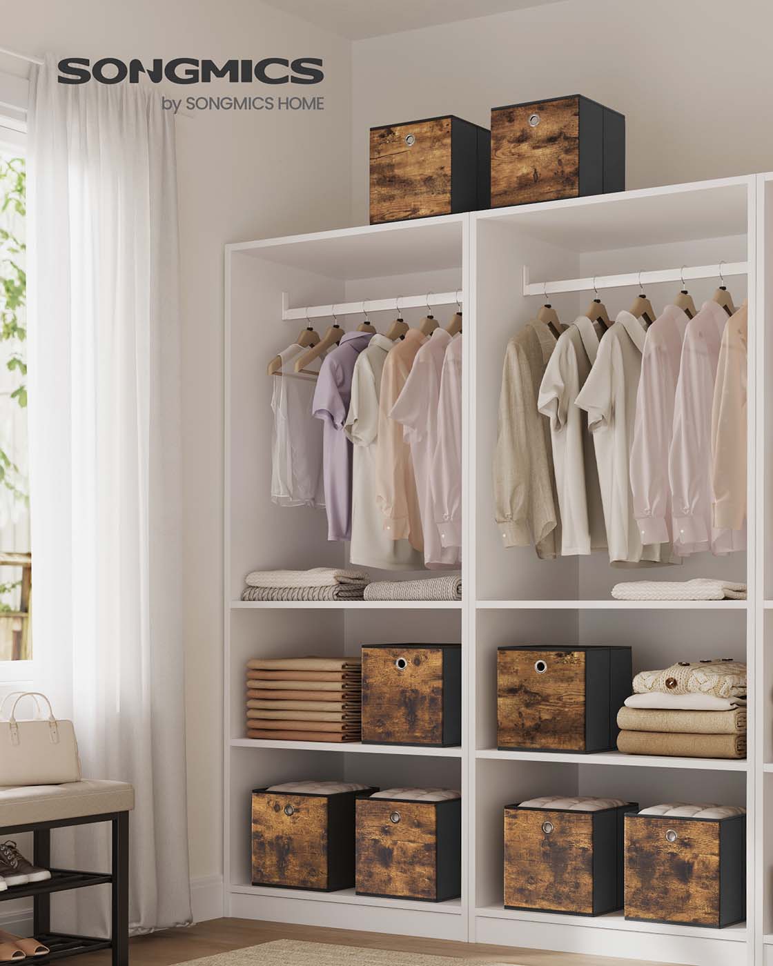 Foldable Storage Cubes – Fabric – Rustic Brown and Ink Black – Set of 8, Ideal for Organizers and Shelves
