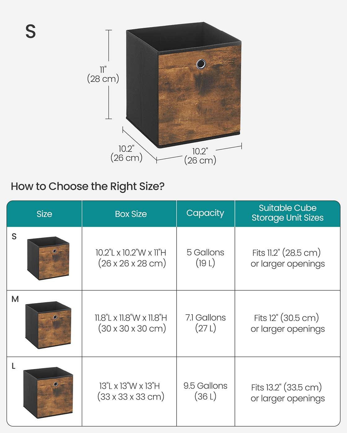 Foldable Storage Cubes – Fabric – Rustic Brown and Ink Black – Set of 8, Ideal for Organizers and Shelves