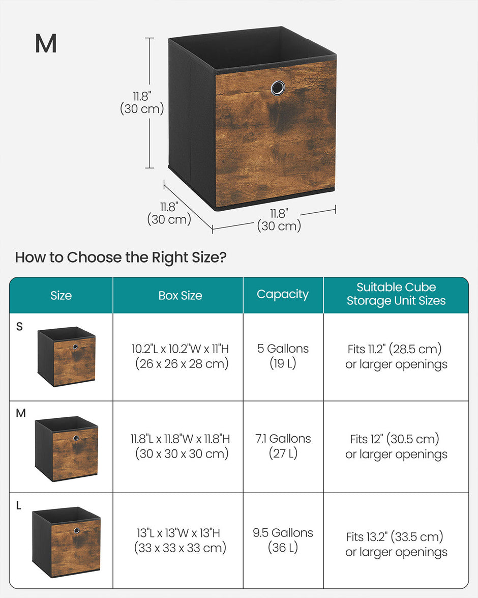 Foldable Storage Cubes – Fabric – Rustic Brown and Ink Black – Set of 8 for Organizing Clothes