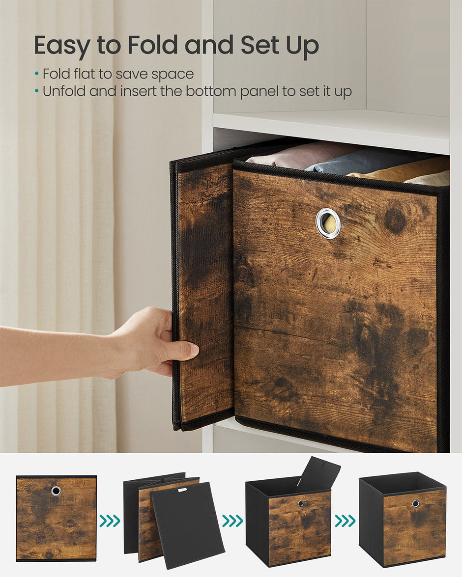 Foldable Storage Cubes – Fabric – Rustic Brown and Ink Black – Set of 8 for Organizing Clothes