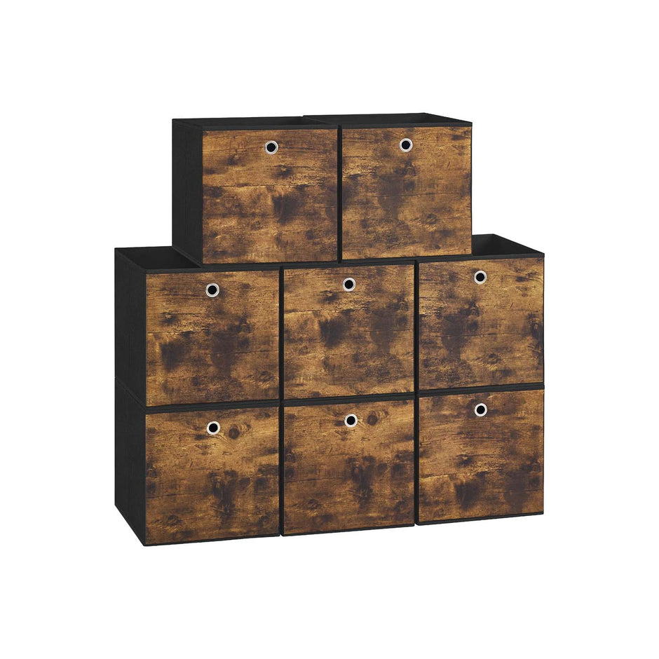 Foldable Storage Cubes – Fabric – Rustic Brown and Ink Black – Set of 8, Ideal for Organizers and Shelves