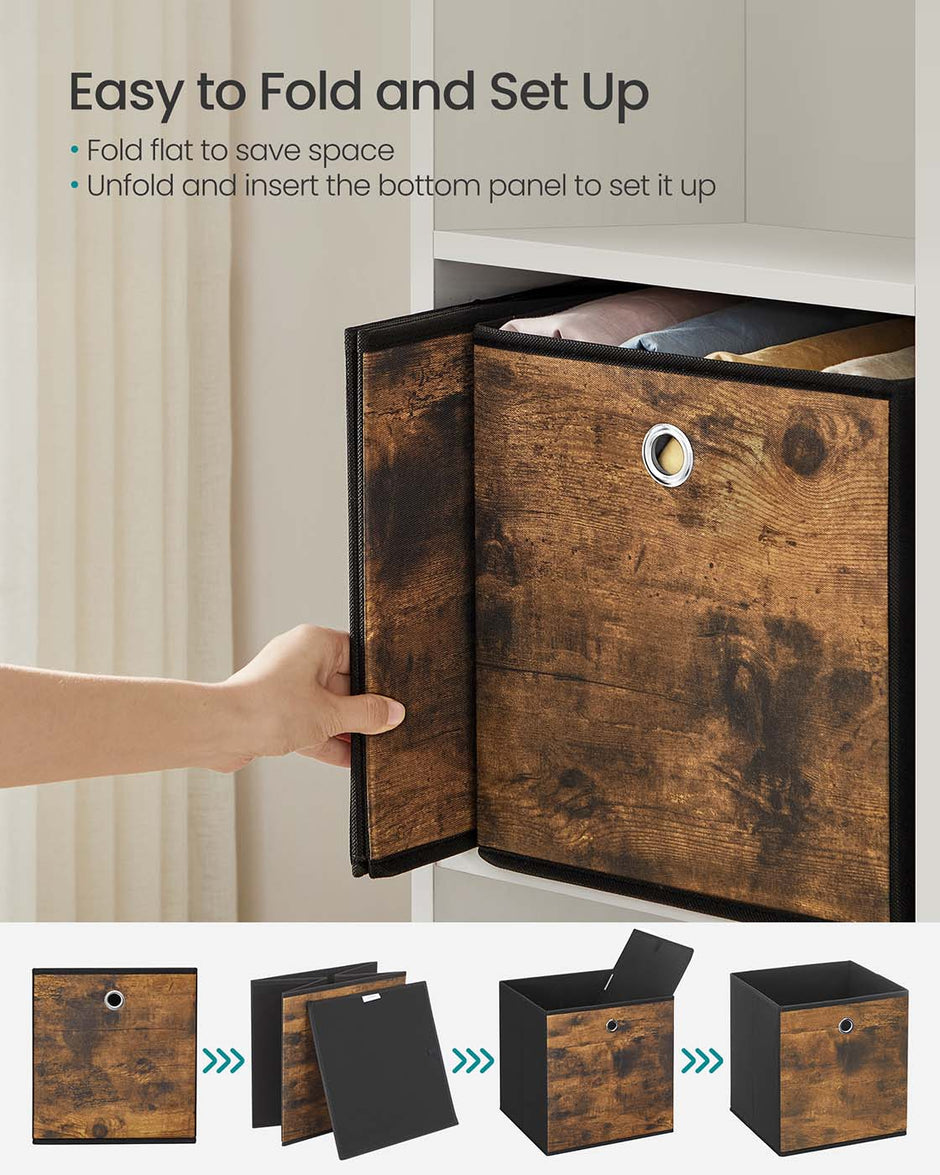 Foldable Storage Cubes – Fabric – Rustic Brown and Ink Black – Set of 8, Ideal for Organizers and Shelves