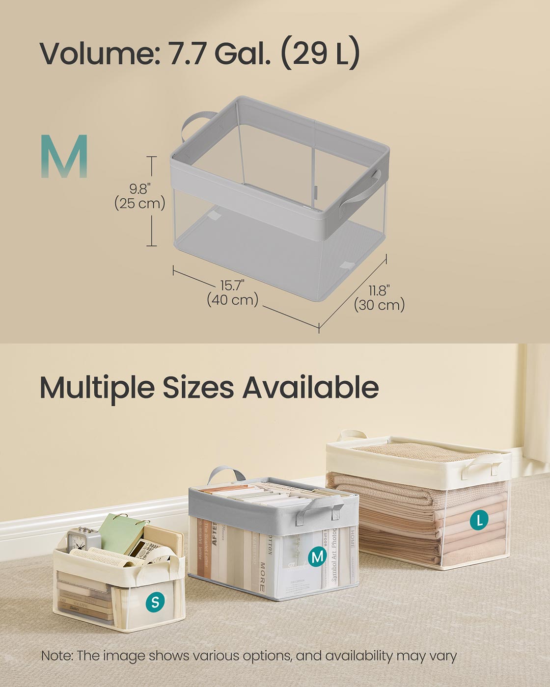Medium Fabric Storage Bins – Dove Grey – Set of 3 – Foldable Design with Handles