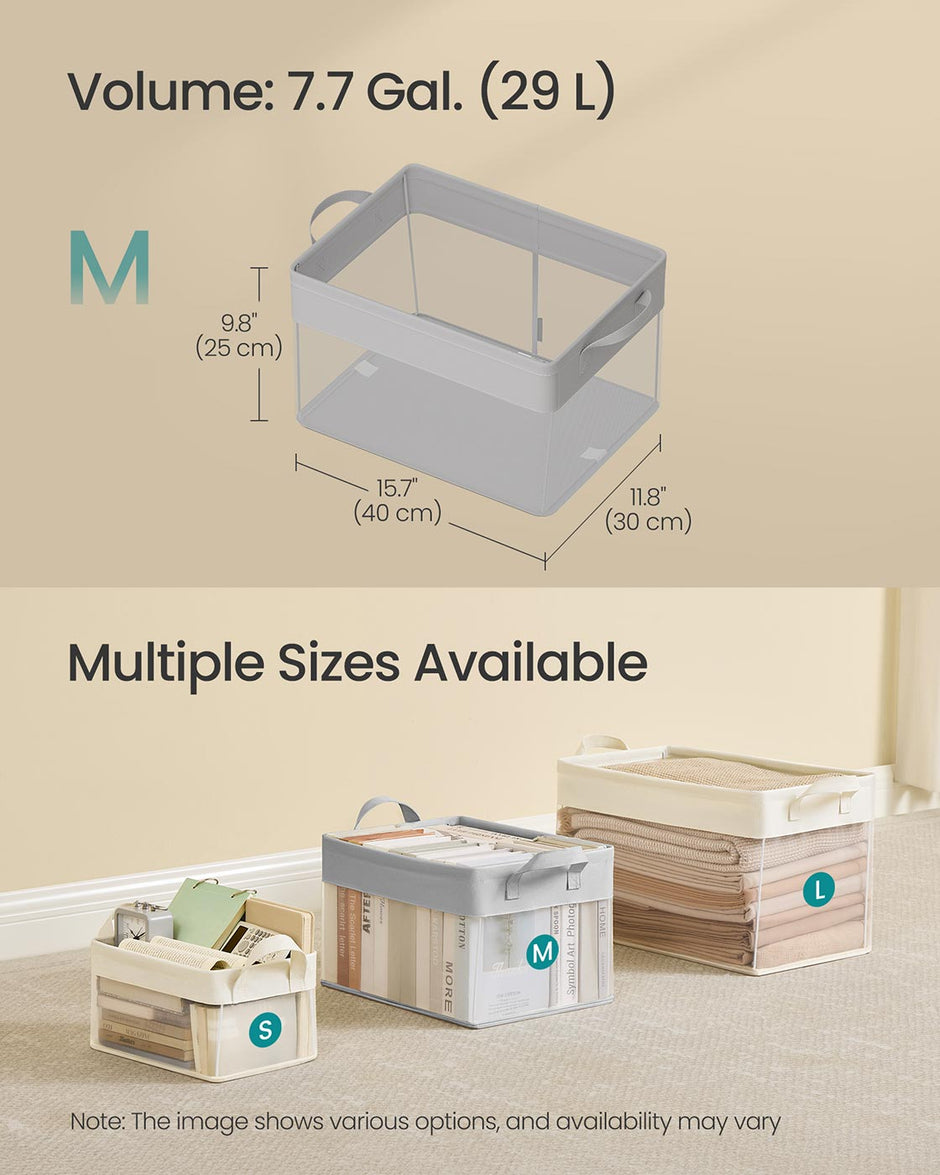 Medium Fabric Storage Bins – Dove Grey – Set of 3 – Foldable Design with Handles