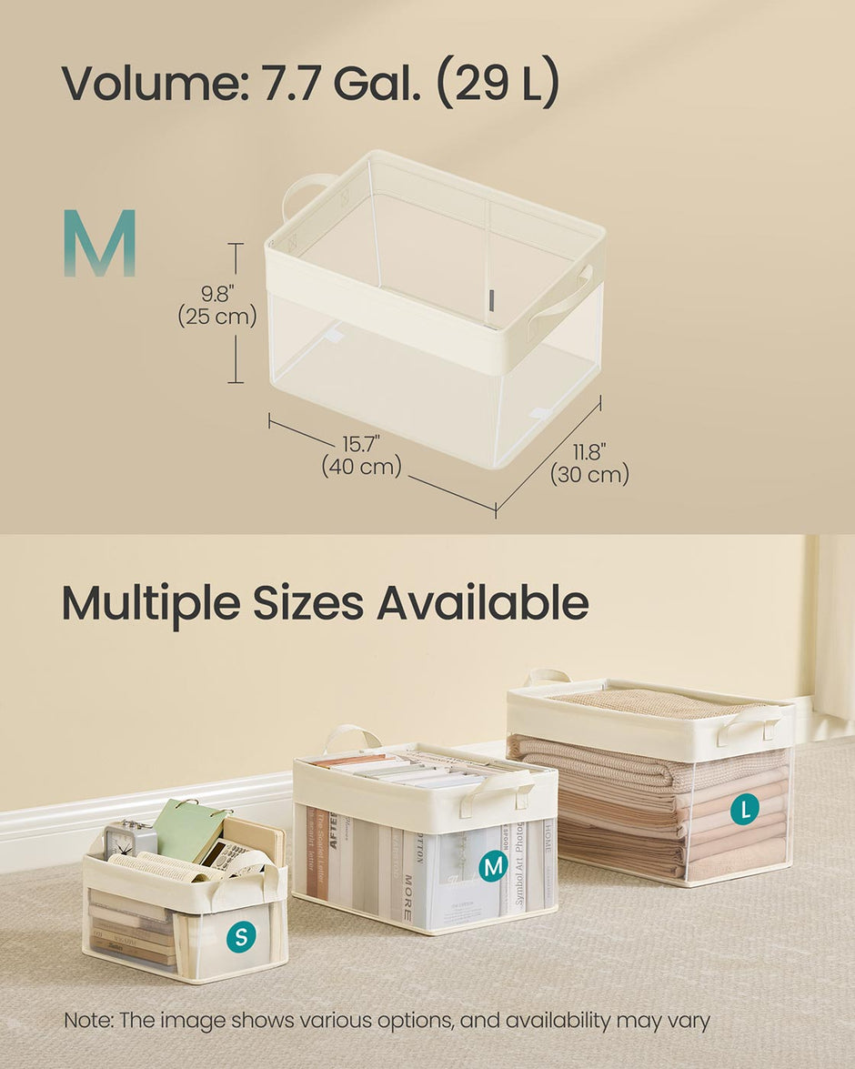 Medium Fabric Storage Bins Set of 3 – Cream White – Foldable with Handles