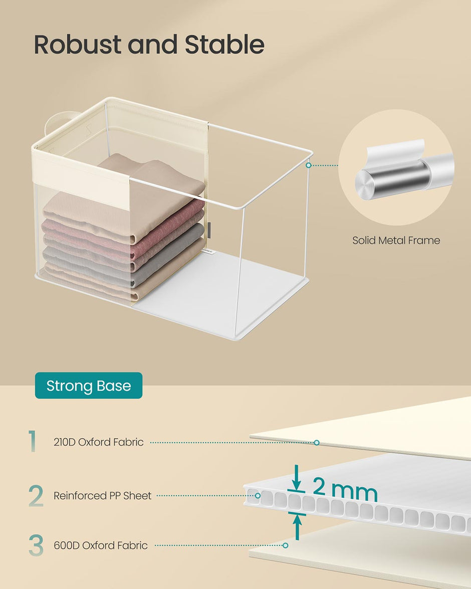 Set of 3 Large Fabric Storage Bins – Fabric – Cream White – Foldable Design