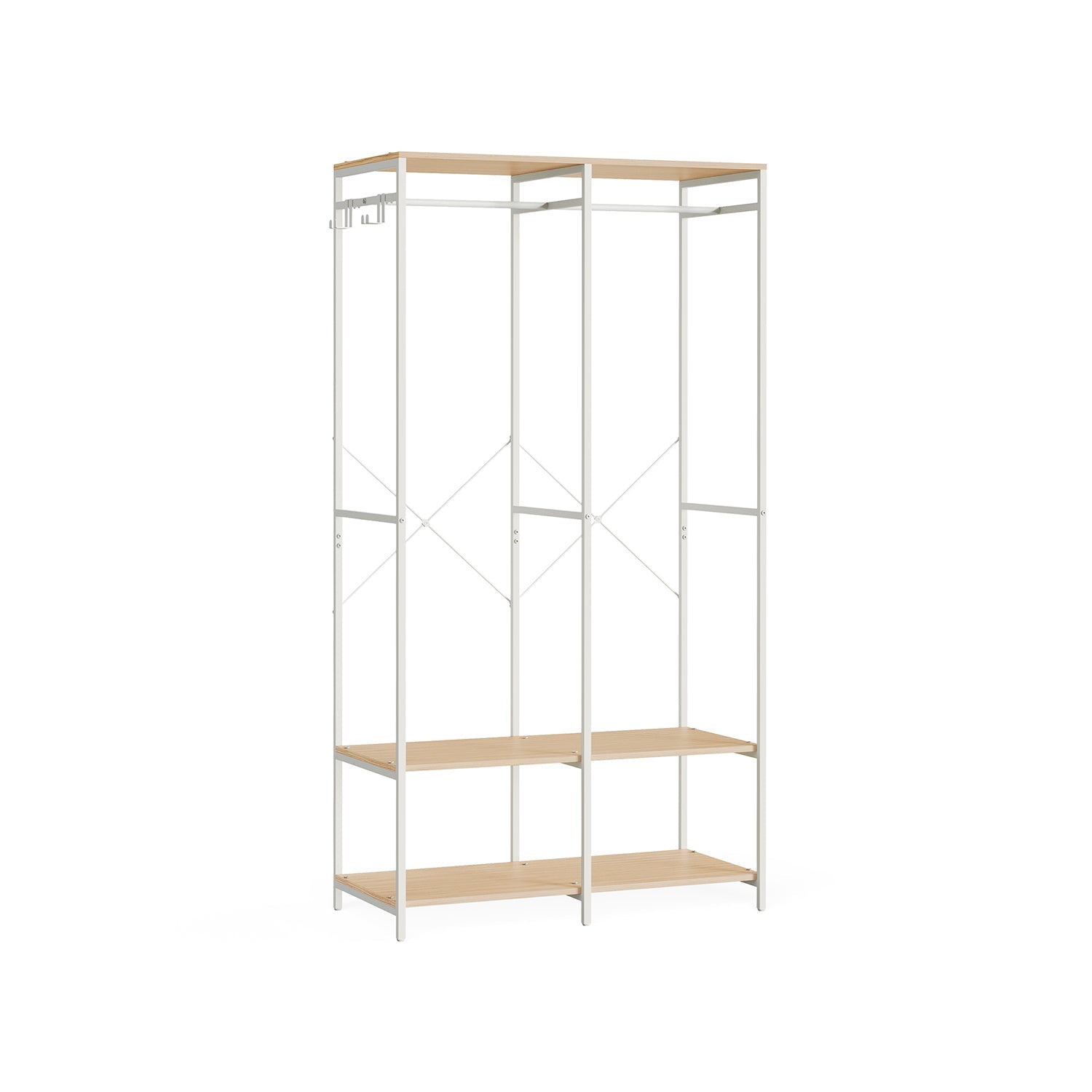 Portable Clothes Wardrobe – Fabric – Natural Beige – Foldable with Hanging Rods and Storage Shelves