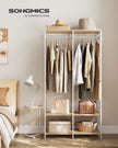 Portable Clothes Wardrobe – Fabric – Natural Beige – Foldable with Hanging Rods and Storage Shelves