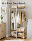 Portable Clothes Wardrobe – Fabric – Natural Beige – Foldable with Hanging Rods and Storage Shelves