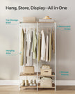 Portable Clothes Wardrobe – Fabric – Natural Beige – Foldable with Hanging Rods and Storage Shelves