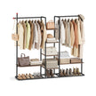 Clothes Rack – Wood – Natural Walnut and Ink Black – Heavy-Duty with 6 Shelves and 2 Hanging Rails