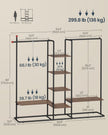 Clothes Rack – Wood – Natural Walnut and Ink Black – Heavy-Duty with 6 Shelves and 2 Hanging Rails