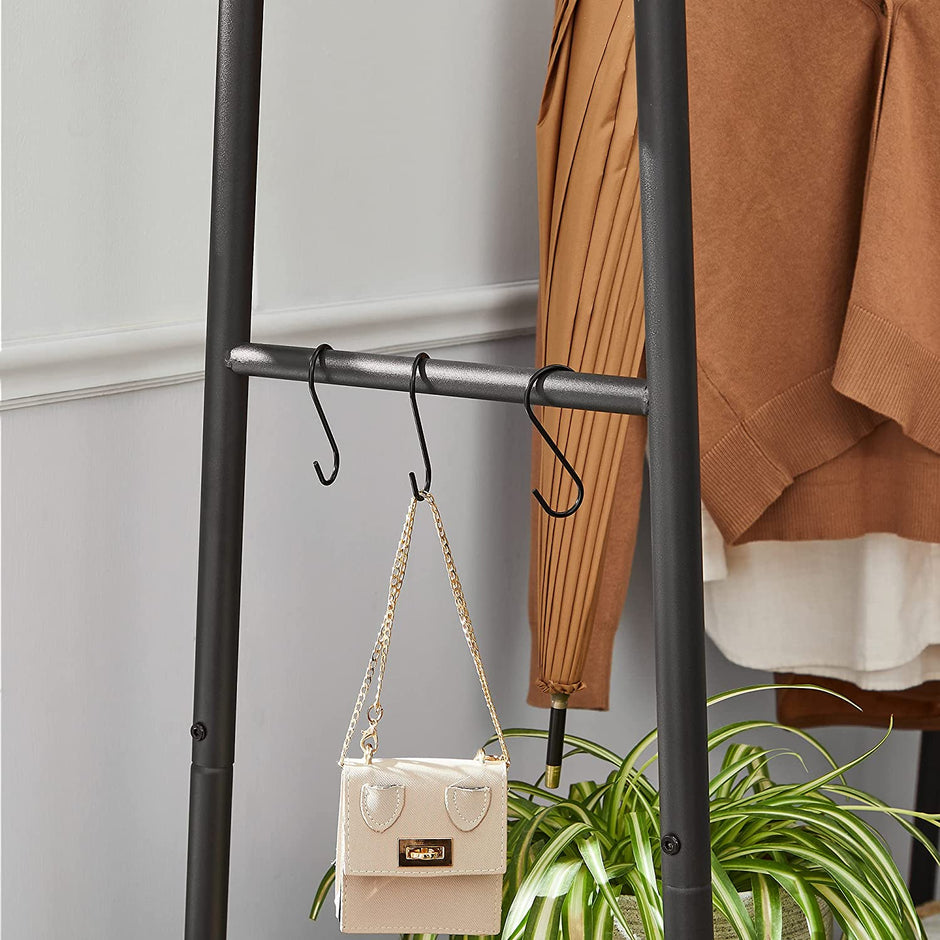 Heavy-Duty Clothes Rack – Steel – Rustic Brown and Black – Includes Shelves and S-Hooks