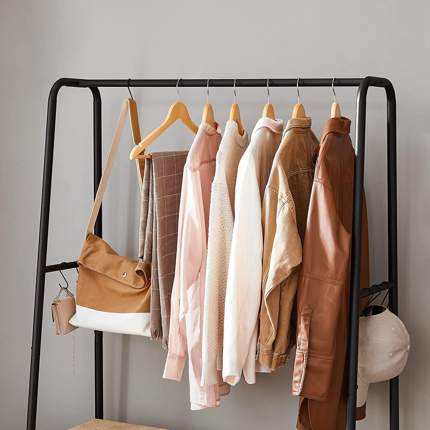 Heavy-Duty Clothes Rack – Steel – Rustic Brown and Black – Includes Shelves and S-Hooks