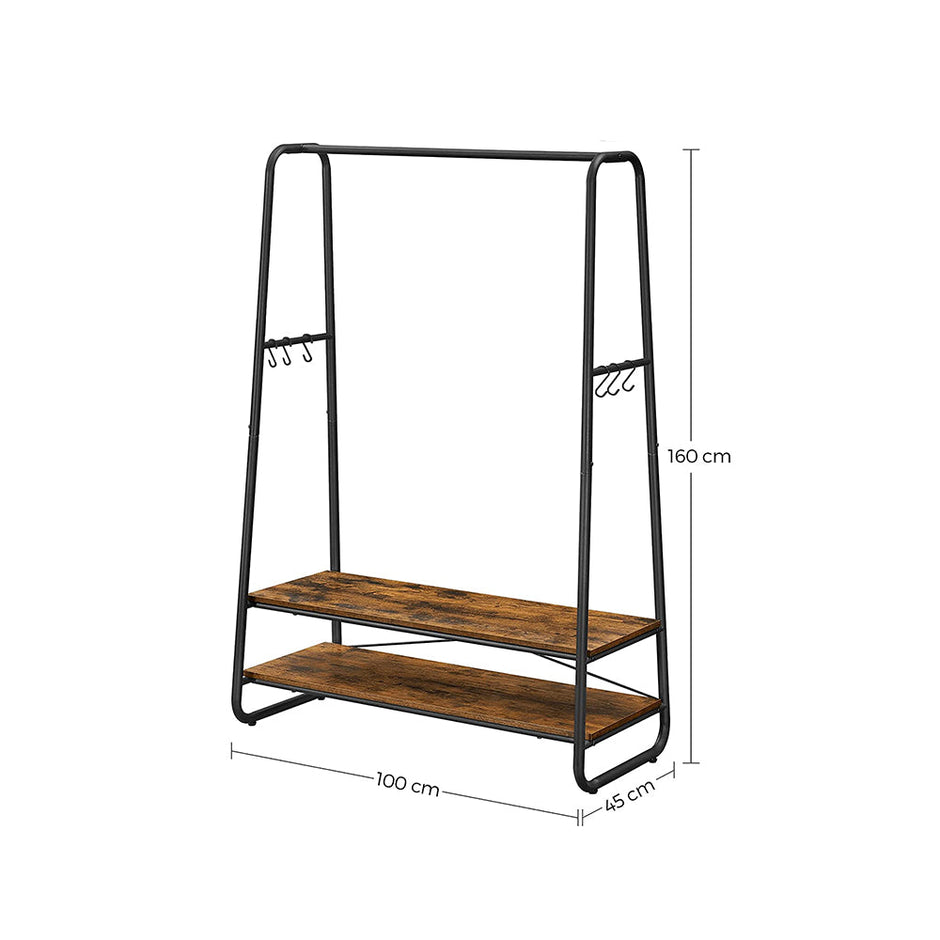 Heavy-Duty Clothes Rack – Steel – Rustic Brown and Black – Includes Shelves and S-Hooks