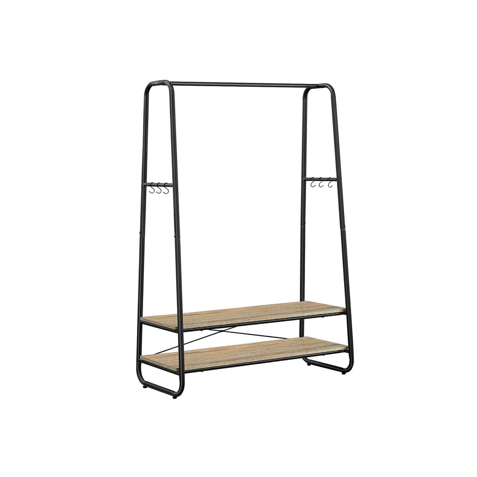 Clothes Rack – Steel – Turquoise Brown and Matte Black – Heavy-Duty with 2 Shelves and 6 S-Hooks