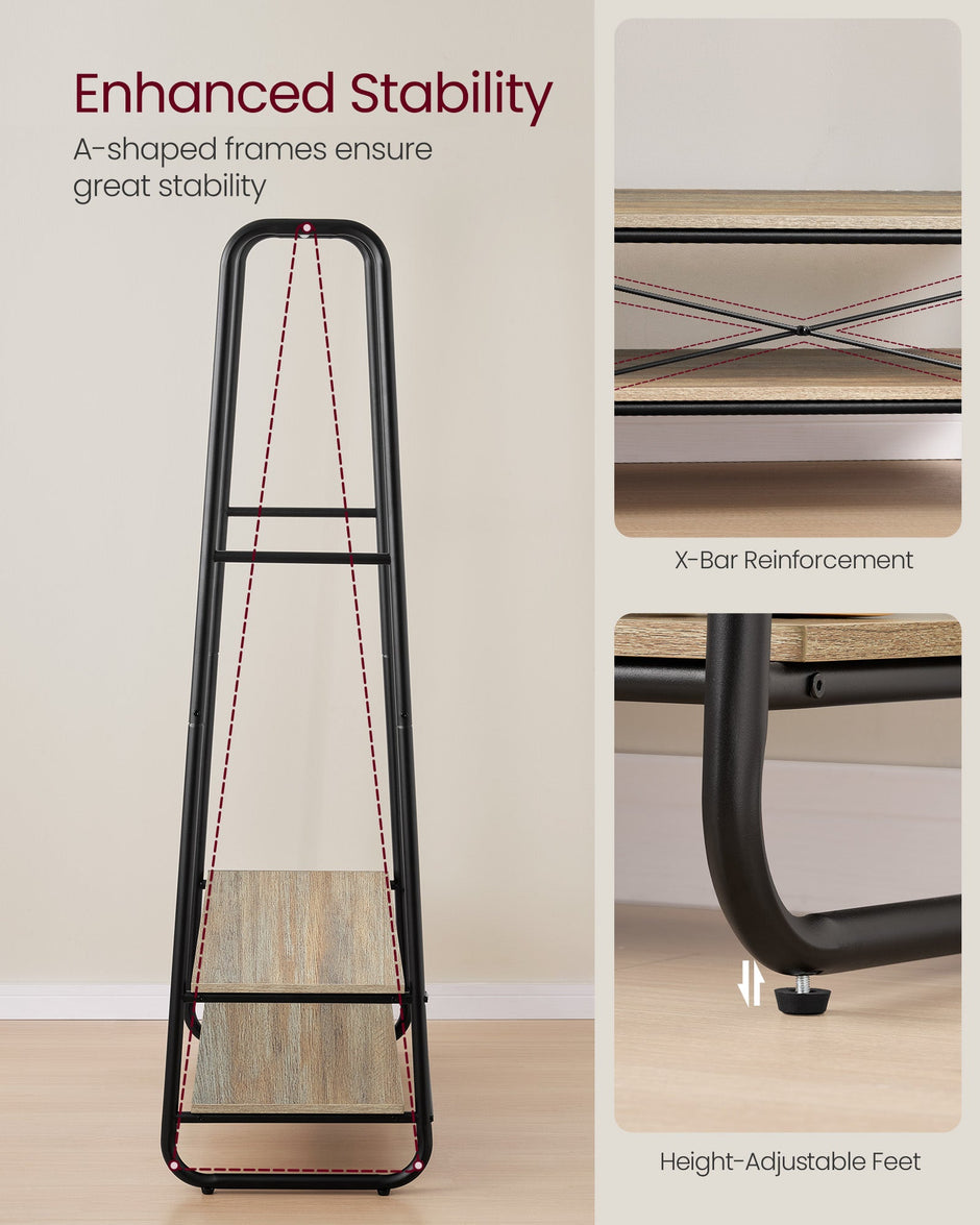 Clothes Rack – Steel – Turquoise Brown and Matte Black – Heavy-Duty with 2 Shelves and 6 S-Hooks